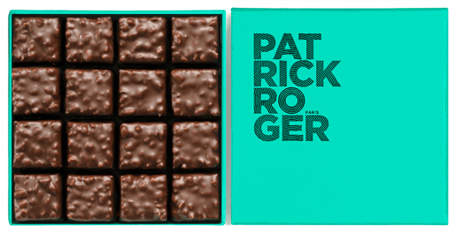 Boite de chocolats pralinés noir, par le chocolatier de luxe Patrick Roger